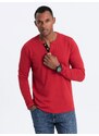 Ombre Clothing Pánské tričko s dlouhým rukávem a knoflíky u výstřihu - červené V7 OM-LSCL-0107