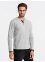 Ombre Clothing Pánské tričko s dlouhým rukávem a knoflíky u výstřihu - šedý melír V8 OM-LSCL-0107