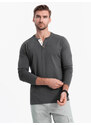 Ombre Clothing Pánské tričko s dlouhým rukávem a knoflíky u výstřihu - grafitová V9 OM-LSCL-0107