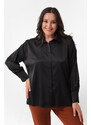 Lafaba Women's Black Plus Size Satin Shirt