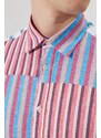 AC&Co / Altınyıldız Classics Men's White Color Oversized Loose Fit Hidden Button Collar 100% Cotton Printed Short Sleeve Shirt.