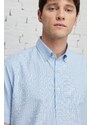 ALTINYILDIZ CLASSICS Men's Light Blue Comfort Fit Comfy Cut Buttoned Collar Check Short Sleeve Shirt.