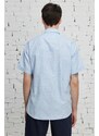 ALTINYILDIZ CLASSICS Men's Light Blue Comfort Fit Comfy Cut Buttoned Collar Check Short Sleeve Shirt.