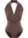 Trendyol Brown Fitted Gathered Bodysuit