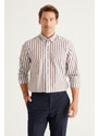 AC&Co / Altınyıldız Classics Men's Brown White Slim Fit Slim Fit Slim Fit Collar Hidden Buttons Collar Cotton Shirt