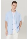 ALTINYILDIZ CLASSICS Men's Light Blue Slim Fit Slim Fit Cuban Collar Short Sleeve Shirt.