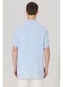 ALTINYILDIZ CLASSICS Men's Light Blue Slim Fit Slim Fit Cuban Collar Short Sleeve Shirt.