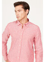 AC&Co / Altınyıldız Classics Men's Claret red-white Slim Fit Slim Fit, Hidden Button Collar 100% Cotton Striped Shirt.