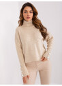 Fashionhunters Světle béžový pletený svetr s rolákem