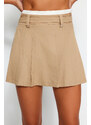 Trendyol Beige Double-Belt Detail Pleated Mini Woven Skirt