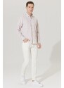 AC&Co / Altınyıldız Classics Men's Beige-white Slim Fit Slim Fit Shirt with Hidden Buttons Collar Cotton Shirt