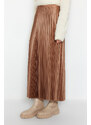 Trendyol Mink Pleated Maxi Knitted Skirt