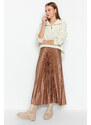 Trendyol Mink Pleated Maxi Knitted Skirt