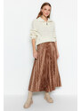 Trendyol Mink Pleated Maxi Knitted Skirt