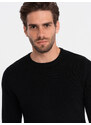 Ombre Clothing Pánský svetr s texturou a půlkulatým výstřihem - černý V4 OM-SWSW-0104