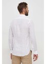 Lněná košile Michael Kors bílá barva, slim, s klasickým límcem