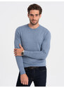 Ombre Clothing Pánský klasický svetr s kulatým výstřihem - světle modrý V10 OM-SWBS-0106
