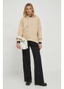 Bavlněná mikina Calvin Klein Jeans dámská, béžová barva, s kapucí, s aplikací