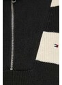 Bavlněný svetr Tommy Hilfiger černá barva, hřejivý, s golfem