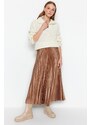 Trendyol Mink Pleated Maxi Knitted Skirt