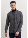 AC&Co / Altınyıldız Classics Men's Grey-navy Blue Slim Fit Slim Fit Button-down Collar Gingham Lumberjack Shirt