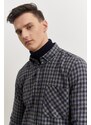 AC&Co / Altınyıldız Classics Men's Grey-navy Blue Slim Fit Slim Fit Button-down Collar Gingham Lumberjack Shirt