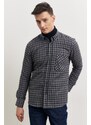 AC&Co / Altınyıldız Classics Men's Grey-navy Blue Slim Fit Slim Fit Button-down Collar Gingham Lumberjack Shirt