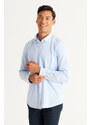 ALTINYILDIZ CLASSICS Men's Light Blue Slim Fit Slim Fit Button-down Collar Pique Patterned Knitted Shirt.