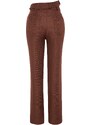 Trendyol Brown High Waist Straight Cut Woven Belt Detailed Kalhoty