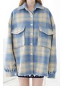 Madmext Mad Girls Turquoise Plaid Jacket Mg042