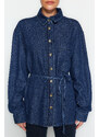 Trendyol Dark Blue Belt Denim Shirt