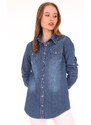 Bigdart 3411 Double Pocket? Checkered Denim Shirt - Dark Blue