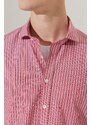 AC&Co / Altınyıldız Classics Men's Claret red-white Slim Fit Slim Fit Small Italian Collar 100% Cotton Striped Shirt.