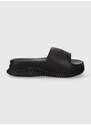 Pantofle Calvin Klein TEXTURE HYBRID SLIDE dámské, černá barva, na platformě, HW0HW01850