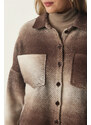 Happiness İstanbul Dámská hnědá dřevorubecká oversize kašetová košilová bunda