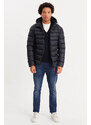 River Club Men's Navy Blue Thick Lined Water And Windproof Hooded Winter Puffer Coat
