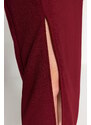 Trendyol bordó červené asymetrické výstřihy vypasované štěrbinové detailní midi pletené šaty