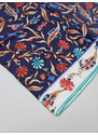 BURSA IPEQ Hedvábný šátek s motivem květin modro-bílo-tyrkysový 85x85 cm