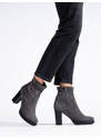 DASZYŃSKI Suede grey ankle boots with a high heel Daszyński