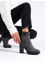 DASZYŃSKI Suede grey ankle boots with a high heel Daszyński