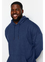 Trendyol Navy Plus Size Oversize/Wide-Fit Hooded Fleece Cotton Sweatshirt