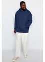 Trendyol Navy Plus Size Oversize/Wide-Fit Hooded Fleece Cotton Sweatshirt