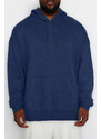 Trendyol Navy Plus Size Oversize/Wide-Fit Hooded Fleece Cotton Sweatshirt