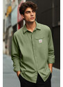 Trendyol Khaki Relaxed Comfort Fit Label Detailed Single Pocket Gabardine Textured Shirt Jacket