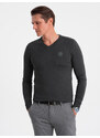 Ombre Clothing Elegantní pánský svetr s výstřihem - grafitový V17 OM-SWBS-0107
