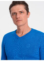 Ombre Clothing Elegantní pánský svetr s výstřihem - modrý V19 OM-SWBS-0107