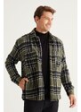 AC&Co / Altınyıldız Classics Men's Khaki-black Oversize Wide Cut Buttoned Collar Checkered Winter Shirt Jacket