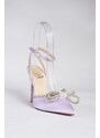 Fox Shoes Women's Heeled Shoes with Lilac Satin Fabric and Stones