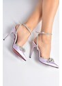 Fox Shoes Women's Heeled Shoes with Lilac Satin Fabric and Stones