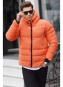 Madmext Orange Stand Collar Hooded Men's Puffer Coat 6805